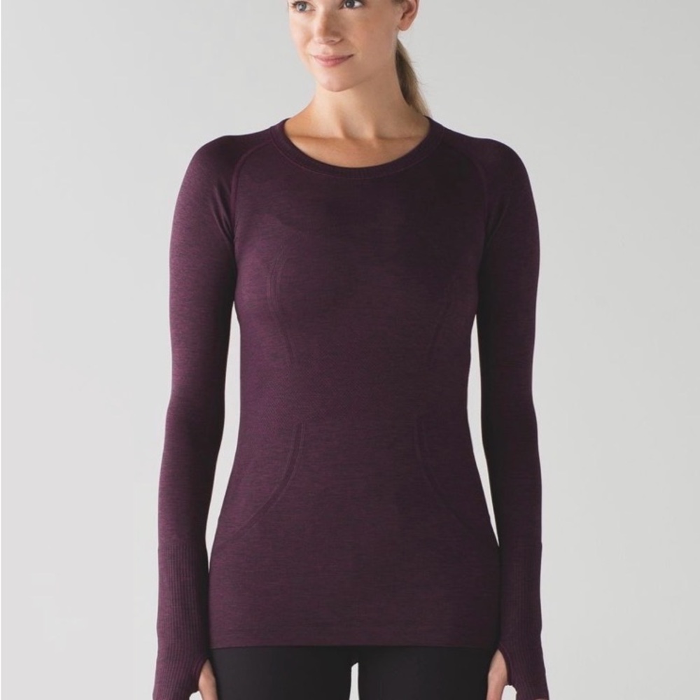 lululemon athletica Swiftly Long Sleeve Crew Plum/Black Sz 10